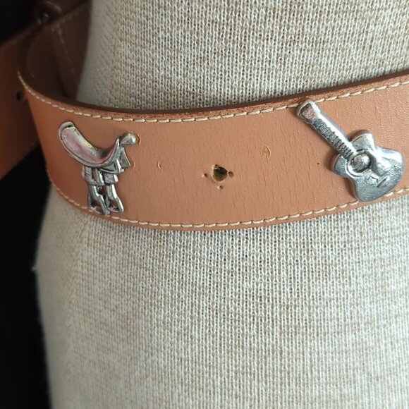 Vtg Prima Collezione By Leather Shop Western Belt Saddle Star & Guitar Size M-lp - Picture 7 of 12